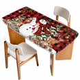 thumbnail image 1 of Christmas Snowman Table Cloths for 3 Foot Rectangle Tables, Xmas Snowflake Elk Tree Balls Red Plaid Patio Waterproof Elastic Fitted Tablecloths, Washable Rectangular Table Cover for Camping, 1 of 8