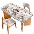thumbnail image 1 of Christmas Snowman Table Cloths for 6 Foot Rectangle Tables, Xmas Tree Snowflake Eucalyptus Wooden Patio Waterproof Elastic Fitted Tablecloths, Washable Rectangular Table Cover for Camping, 1 of 8