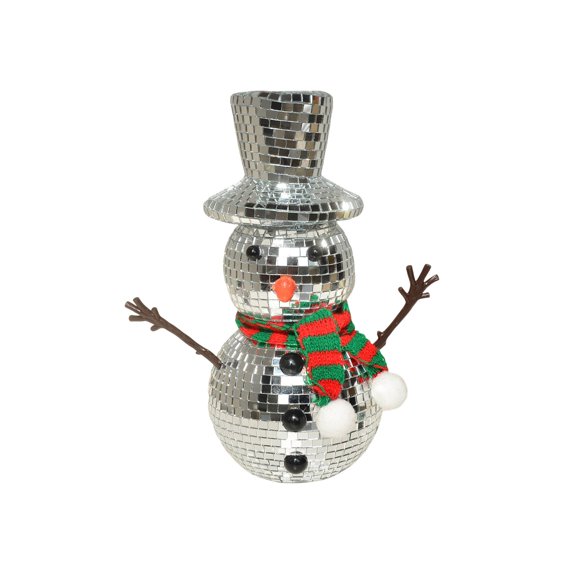 Christmas Snowman Table Decor Ornament Reflective Mirror Disco Ball Figurine with Knitted Scarf Enchanting Holiday Decoration for Home Parties and Festive Celebrations