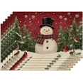 thumbnail image 1 of Christmas Snowman Table Placemats,Pine Tree Cardinal Bird Heat Resistant Placemats, Set of 6 Washable Non-Slip Table Mats for Dining Home Kitchen Party Indoor 12x18 Inch, 1 of 7
