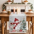 thumbnail image 1 of Christmas Snowman Table Runner, Xmas Tree Snowflake Ocean Coral Shell Grey Wood Grain Cotton Linen Kitchen Table Decoration Washable Dining Tabletop Runners for Home Party Decor 13x36 Inches, 1 of 9