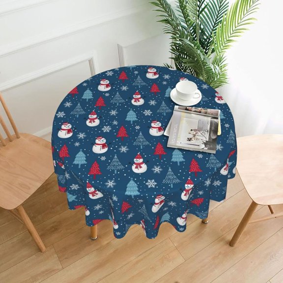 Christmas Snowman Tablecloth Round 60 Inch Table Cloth Cover Mat Holiday Party Decoration for Dining Room Home Kitchen Picnic
