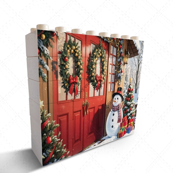 Christmas Snowman Themed Novelty Building Brick Funny Block Puzzle Horizontal Shaped Picture Creative Desk Decor Funny Office Decor Christmas Decorative Gifts