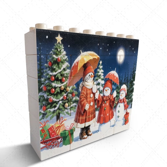 Christmas Snowman Themed Novelty Building Brick Funny Block Puzzle Horizontal Shaped Picture Creative Desk Decor Funny Office Decor Christmas Party Decor Gift