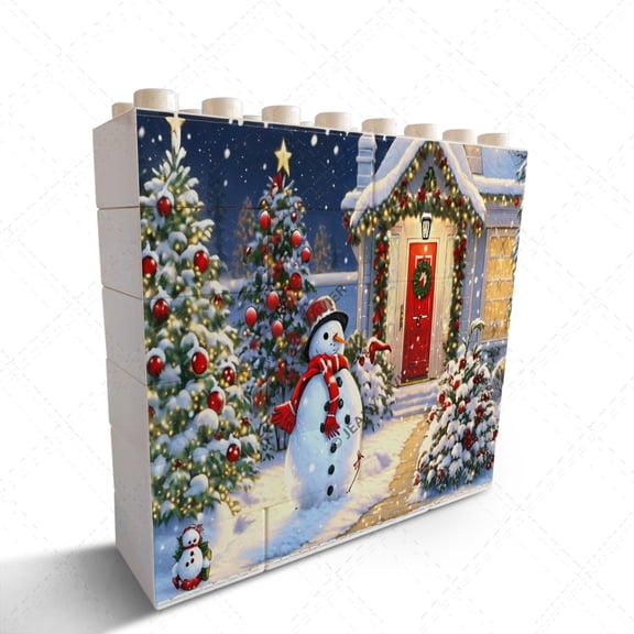 Christmas Snowman Themed Office Desk Decor Coworkers Gifts Novelty Building Brick Funny Block Puzzle Horizontal Shaped Picture Christmas Birthday Housewarming Gift