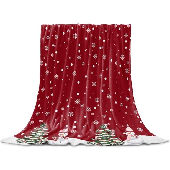 Christmas Snowman Throw Blanket for Couch, Soft Lightweight Flannel Fleece Blanket, Winter Xmas Trees Snowflakes Red Microfiber Plush All Season Decorative Blankets Gifts for Sofa Office Lap 30"x40"