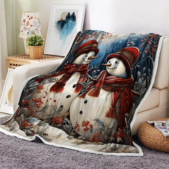 Christmas Snowman Throw Blanket Holiday Winter Fuzzy Soft Warm Throw Blanket for Couch Sofa Chair Bed Camping Traveling Flannel Throws and Blankets, 60X90IN