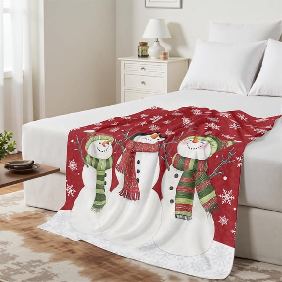 Christmas Snowman Throw Blanket Red Winter Holiday Bed Blanket for Sofa