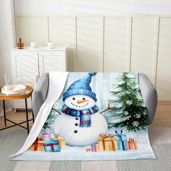 Christmas Snowman Throw Blanket Soft Fluffy Warm Fleece Blanket for Bed Couch Sofa