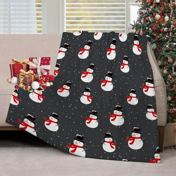 Christmas Snowman Throw Blanket Winter Holiday Grey Lightweight Soft Cozy Luxury Bed Blanket for Xmas Gifts Couch Sofa Bed 40x50 Inch