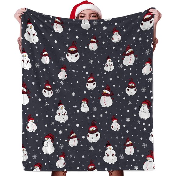 Christmas Snowman Throw Blanket for Couch Soft Grey Christmas Fleece Blanket Christmas Blankets and Throws, 60x50 Inch