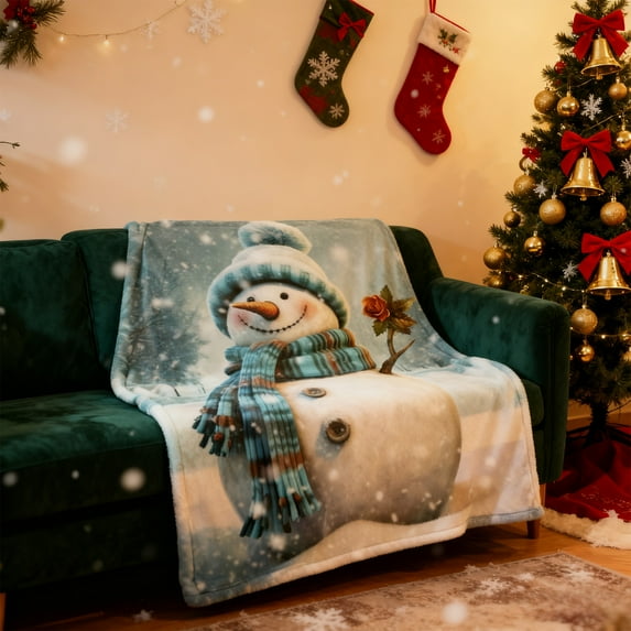 Christmas Snowman Throw Blankets, Merry Christmas Tree Soft Fleece Blanket Decorative for Home Sofa Couch Chair Living Bedroom,30x39 Inches, Winter
