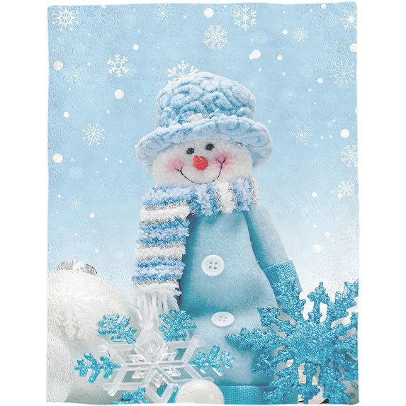 Christmas Snowman Throw Blankets, Winter Holidays Soft Fleece Blanket Decorative for Home Sofa Couch Chair Living Bedroom,50x60 inches, Grey Blue