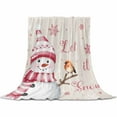 thumbnail image 1 of Christmas Snowman Throw Flannel Blanket 32x48In Bird Snowflake Winter Pink Linen Texture Super Soft Cozy Bed Blanket, Lightweight Plush Fuzzy Bed Throw for Bedroom Sofa Couch Living Room, 1 of 4