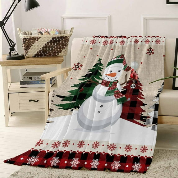Christmas Snowman Throw Flannel Blanket 40x50In Xmas Tree Snowflake Linen Farm Super Soft Cozy Bed Blanket, Lightweight Plush Fuzzy Bed Throw for Bedroom Sofa Couch Living Room