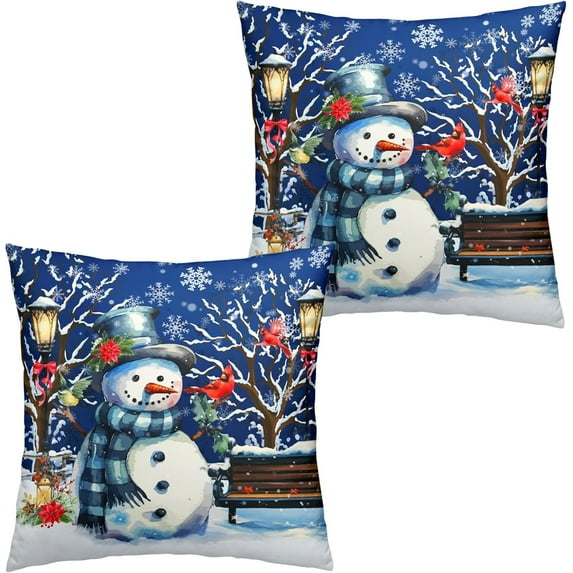 Christmas Snowman Throw Pillow Cases 20x20 Inch Navy Blue Winter Decorative Throw Pillows Cute Snowman Cardinal Snowy Pillows Covers Xmas Cushion Cover for Home Couch Sofa, 2 Pack