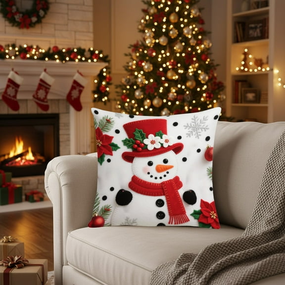 Christmas Snowman Throw Pillow Cover 18 X 18,Christmas Decorations Winter Holiday Decor Throw Cushion Case,Christmas Decorative Pillow Cases with Soft Fabric Hidden Zipper for Home Decor