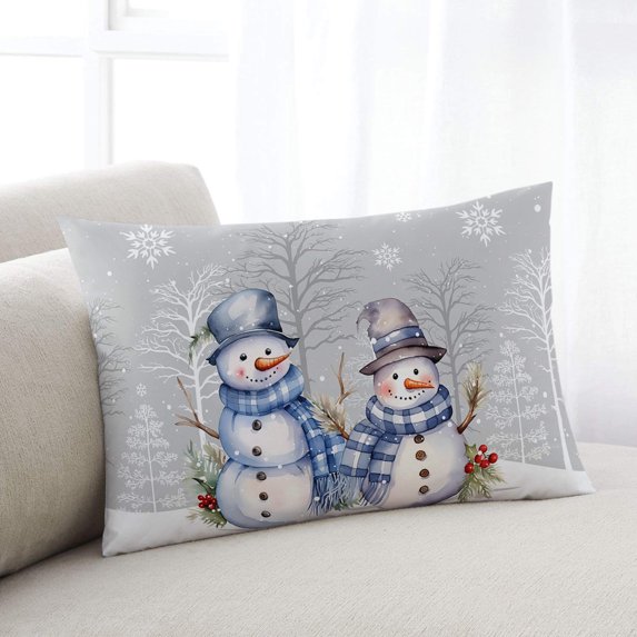 Christmas Snowman Throw Pillow Cover,Tree Branch Snowflake Winter Gray Rectangle Decorative Pillow Case Protector Soft Cushion Cover Lumbar Pillowcase for Couch Sofa Bedroom Car Chair Decor 20x26 In