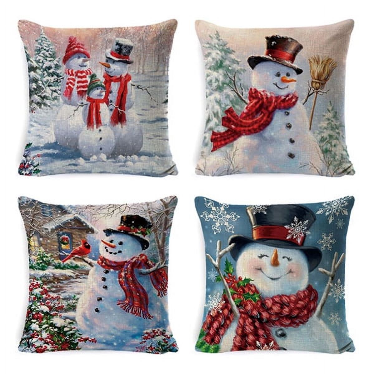 Christmas Snowman Throw Pillow Covers,4 Pcs Snowman Soft Cotton Linen