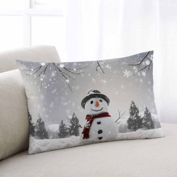 Christmas Snowman Throw Pillow Covers, Xmas Tree Winter Snowflakes Branches Soft Breathable Pillow Cases with Zipper for Sleeping, King Size Pillowcases for Couch Bed Sofa Chair 20x36 Inches