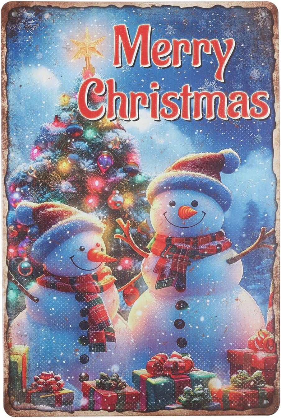 Christmas Snowman Tin Sign Christmas Eve Metal Tin Sign Vintage Merry Christmas Metal Tin Sign 12×8inch Funny Wall Decor Tin Signs for Home Store Bar Club Christmas Decoration DIY