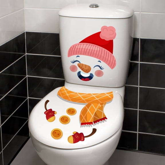 Christmas Snowman Toilet Wall Stickers - Removable Adhesive Decorations, Festive Winter Bathroom Decals for Holiday Home