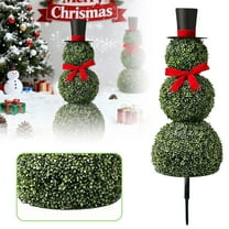 Christmas Snowman Topiary 2025 New 31.5in Artificial Snowman Shaped Tree Pot with Red Bow Santa Hat Boxwood Topiaries for Indoor Outdoor Home Porch Yard Holiday Decor, 1PC