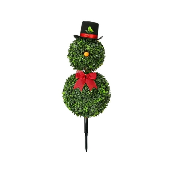 Christmas Snowman Topiary 31.5" Artificial Snowman Shaped Topiary Tree with Bowtie Santa Hat Topiaries for Christmas Indoor Outdoor Home Porch Decor Green