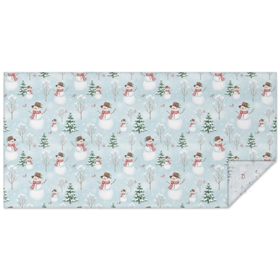 Christmas Snowman Tree Blue Pattern Rectangular Tablecloth 60x120 Inch, Waterproof Stain Resistant Decorative Table Cover for Dining, Party & Wedding