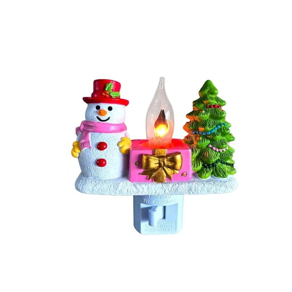 Christmas Snowman Tree Flicker Flame Plug In Night Light Decorative Holiday Wall Outlet Decor