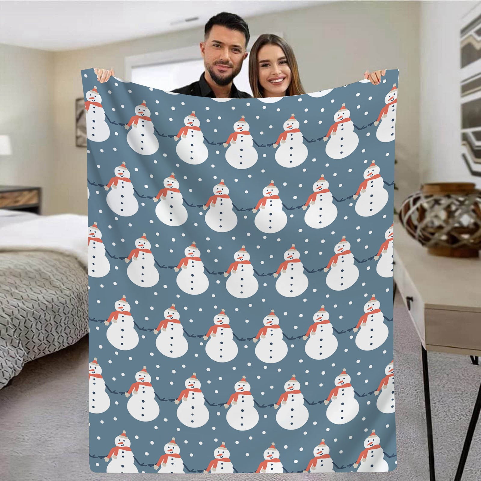 Christmas Snowman Christmas Tree Furry Soft Cozy Blanket Wool Flannel ...