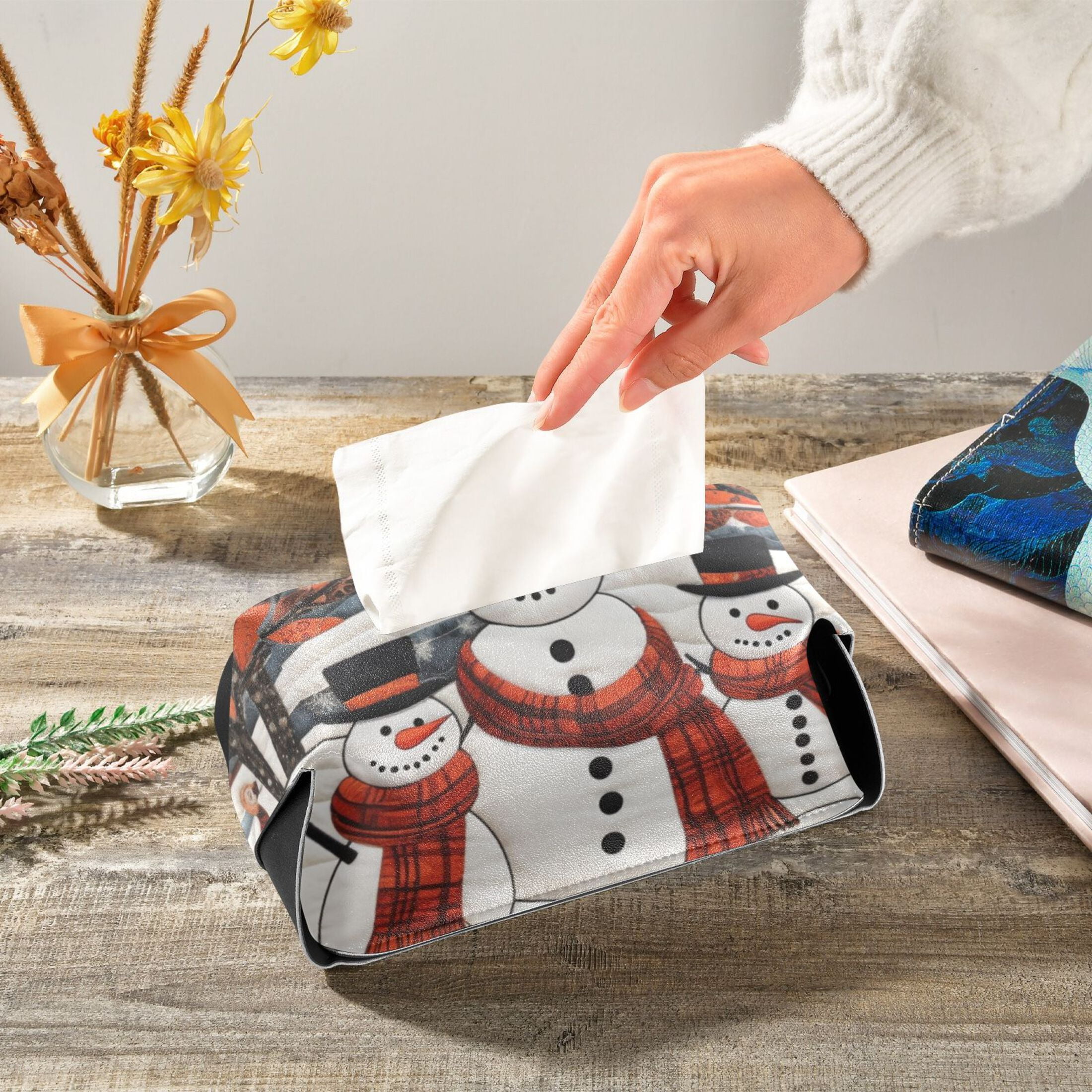 Christmas Snowman Trees Napkin Dispenser Leather Paper Napkins Holders