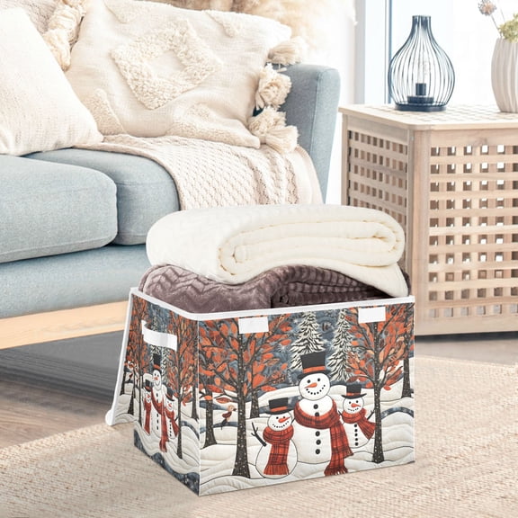 Christmas Snowman Trees Storage Basket Foldable Laundry Basket Shelf Kids Toy Storage Container Organizer with Handles