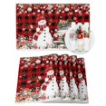 thumbnail image 1 of Christmas Snowman Truck Placemats Set of 1 Poinsettia Leaf Xmas Balls Red Black Buffalo Plaid Heat Insulation Washable Place Mats, Non-Slip Table Mats for Dining Table Party Kitchen Decor,13x19 Inch, 1 of 4