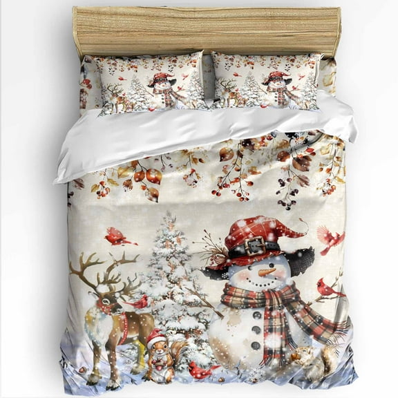 Christmas Snowman Twin Size Comforter Set, Xmas Elk Tree Eucalyptus Rustic Soft Bedding for All Seasons, 4 Pcs Bed Set with 1 Comforter (68"x86") ,1Sheet(66"x116"), 2 Pillowcases (19"x29")