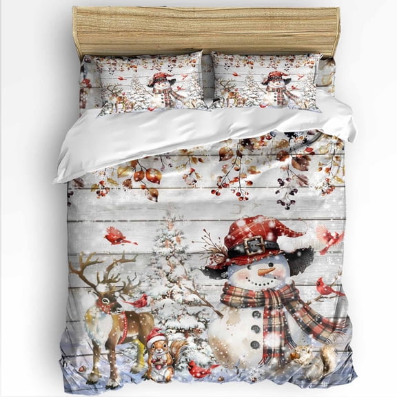 Christmas Snowman Twin Size Comforter Set, Xmas Elk Tree Eucalyptus Vintage Soft Bedding for All Seasons, 4 Pcs Bed Set with 1 Comforter (68"x86") ,1Sheet(66"x116"), 2 Pillowcases (19"x29")