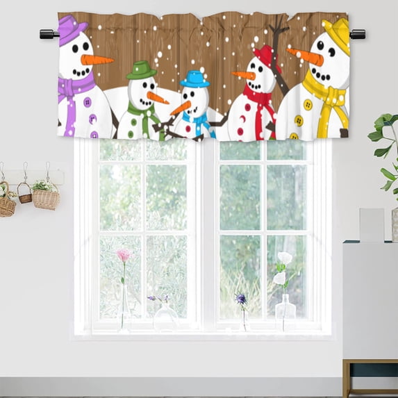 Christmas Snowman Valance Curtain Winter Farmhouse Snowman Xmas Snowy Short Window Treatment Curtains Light Filtering Kitchen Valance 54x18inch(1Pcs)