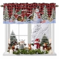 thumbnail image 1 of Christmas Snowman Valances for Windows, 54 x 18in, Xmas Tree Snowflake Winter Truck Plaid Rod Pocket Kitchen Valance Curtain Light Filtering Window Treatments for Living Room Bedroom, 1 Panel, 1 of 7