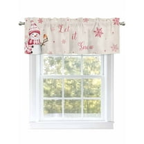 Christmas Snowman Valances for Windows Bird Snowflake Winter Pink Linen Texture Rod Pocket Curtains Valance Short Window Treatment Drapes for Living Room, Bedroom Bathroom 54" W x 18" L