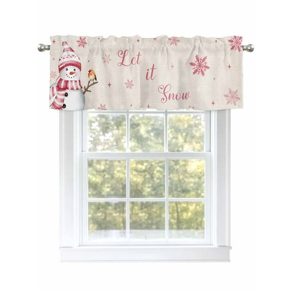 Christmas Snowman Valances for Windows Bird Snowflake Winter Pink Linen Texture Rod Pocket Curtains Valance Short Window Treatment Drapes for Living Room, Bedroom Bathroom 54"&nbsp;W x 18" L
