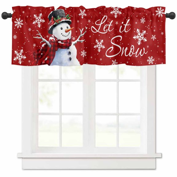 Christmas Snowman Valances for Windows, Snowflake Berry Winter Light Filtering Window Treatment Valances, Rod Pocket Small Curtains for Kitchen/Bathroom, 60"x18"