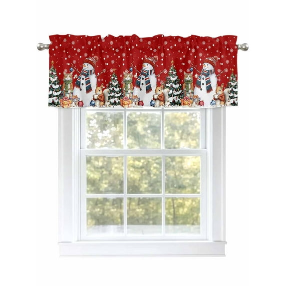 Christmas Snowman Valances for Windows Snowflake Squirrel Cat Xmas Tree Red Rod Pocket Curtains Valance Short Window Treatment Drapes for Living Room, Bedroom Bathroom 60" W x 14" L