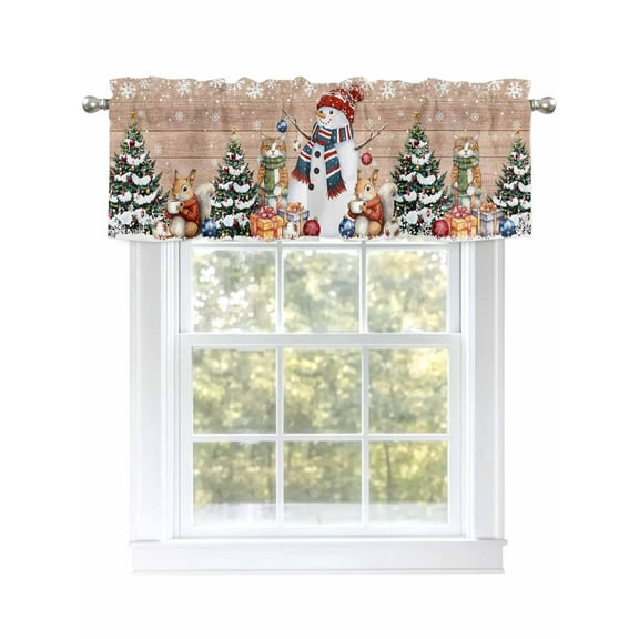 Christmas Snowman Valances for Windows Squirrel Cat Winter Tree Snowflake Board Rod Pocket Curtains Valance Short Window Treatment Drapes for Living Room, Bedroom Bathroom 60" W x 18" L