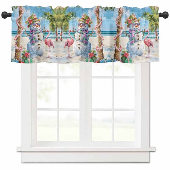 Christmas Snowman Valances for Windows, with Sunglasses Flamingo Palm Tree Beach Light Filtering Window Treatment Valances, Rod Pocket Small Curtains for Kitchen/Bathroom, 56"x16"