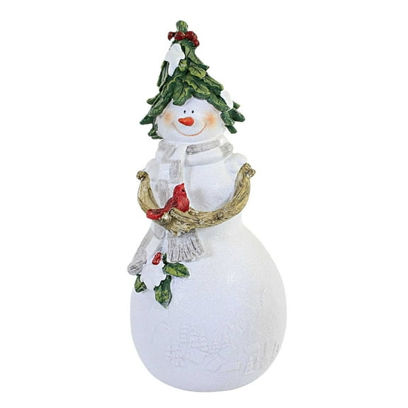 Christmas Snowman W/Cardinal Polyresin Figurine Red Bird Tree Y8870 Folded
