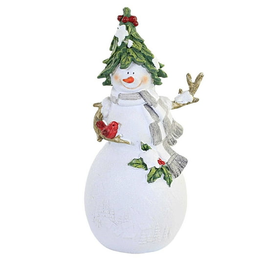 Christmas Snowman W/Cardinal Polyresin Figurine Red Bird Tree