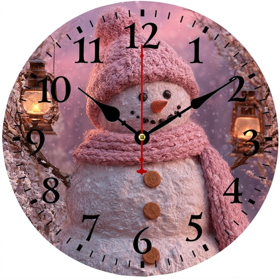 Christmas Snowman Wall Clock, 9.84 Inch Winter Holiday Decorative Round Clock, Battery Operated Analog Clock for Living Room Bedroom Kitchen