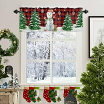 Christmas Snowman Window Valance Curtains, Red Black Buffalo Check Plaid Window Treatment for Home Holiday Kitchen, Bathroom, Bedroom, Snowman Xmas Tree Rod Pocket Short Curtain 1 Panel, 54x18 in