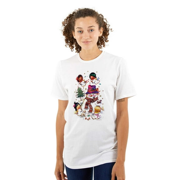 Christmas Snowman With Baby Angels Women's Graphic T Shirt Tees Brisco Brands S
