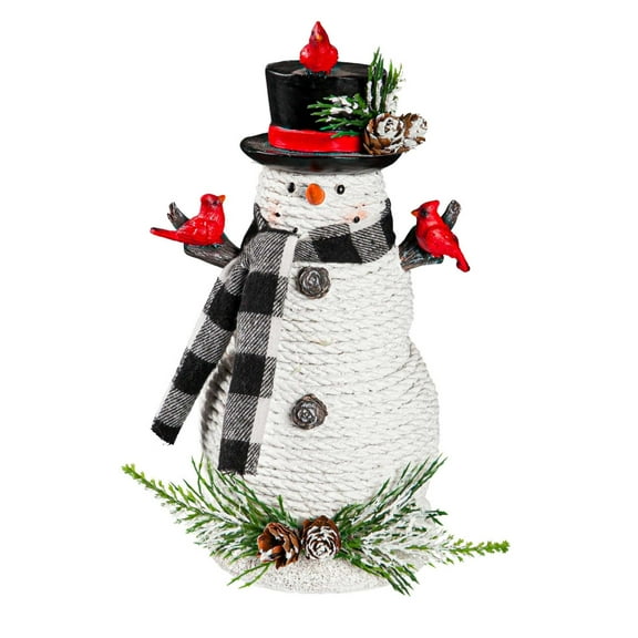 Christmas Snowman With Cardinals Polyresin Red Birds Pinecones 8Tar475